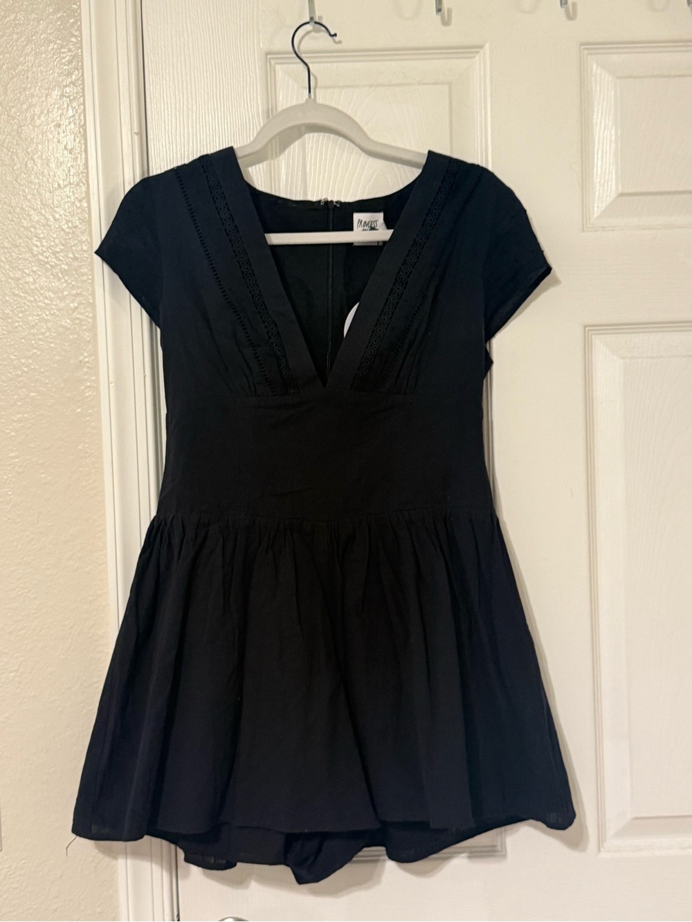 Black V-Neck Short Sleeve Peplum romper